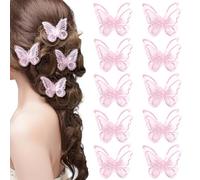 Pndeyo 10 pinzas de pelo de mariposa para mujer, antideslizantes, bordadas, de doble capa, accesorios para cabello largo, corto, rizado, ondulado, liso, color rosa