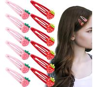 Pndeyo 12 pinzas de pelo de fresa para mujer, pasadores de pelo de frutas bonitas, accesorios de metal antideslizantes para cabello grueso, fino, largo, corto, liso, rizado, rojo y rosa oscuro