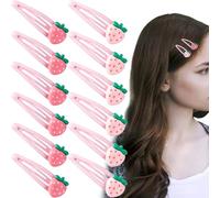 Pndeyo 12 pinzas de pelo de fresa para mujer, pasadores de pelo de frutas bonitas, accesorios de metal antideslizantes para cabello grueso, fino, largo, corto, liso, rizado, rosa claro y rosa oscuro