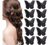 Pndeyo 15 pinzas de pelo de mariposa para mujer, antideslizantes, bordadas, de doble capa, accesorios para cabello largo, corto, rizado, ondulado, liso, color negro