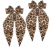 Pndeyo 2 lazos para el pelo de leopardo para mujer, pinzas grandes de satén para el pelo con cola larga, accesorios antideslizantes para cabello largo y rizado
