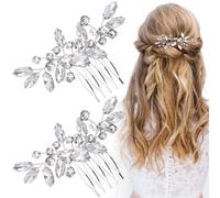Pndeyo 2 peines para el cabello con diamantes de imitación brillantes para mujer, peine lateral antideslizante para novia, accesorios para el cabello de cristal de boda para cabello largo, corto,