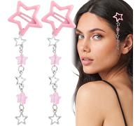 Pndeyo 2 pinzas para el pelo con borlas de estrella para mujer, antideslizantes, 2000, Y2K, lindas pinzas para el pelo con colgante de estrella para trenza, cabello largo, corto, fino, grueso, rosa
