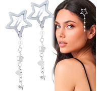 Pndeyo 2 pinzas para el pelo con borlas de estrella para mujer, antideslizantes, 2000, Y2K, pasadores para el pelo, bonitos accesorios para trenzas, cabello largo, corto y grueso