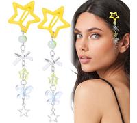 Pndeyo 2 pinzas para el pelo con borlas de estrella para mujer, antideslizantes, años 2000, Y2K, bonito lazo de estrella, mariposa, abalorios, accesorios para trenza, cabello largo, corto, fino,