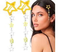 Pndeyo 2 pinzas para el pelo con borlas de estrella para mujer, antideslizantes, años 2000, Y2K, bonitos accesorios para trenzas, cabello largo, corto, fino, grueso, amarillo