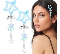 Pndeyo 2 pinzas para el pelo con borlas de estrella para mujer, antideslizantes, años 2000, Y2K, lindo lazo de estrella, colgante de flores, accesorios para trenza, cabello largo, corto, fino, grueso,