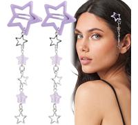 Pndeyo 2 pinzas para el pelo con borlas de estrella para mujer, pasadores antideslizantes de los años 2000 Y2K, bonitos accesorios para trenzas de cabello largo, corto y grueso, color morado
