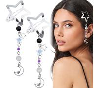 Pndeyo 2 pinzas para el pelo con borlas de estrella para mujeres y niñas, pasadores antideslizantes de los años 2000 y2k, bonitos accesorios para trenzas, cabello largo, corto y grueso, color plateado