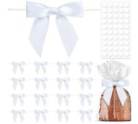 Pndeyo 20 lazos blancos para manualidades, lazo pequeño de regalo prefabricado de 3.5 pulgadas, lazo de satén para envolver regalos, panadería, bolsa de dulces, Navidad, Halloween, boda, despedida de