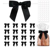 Pndeyo 20 lazos negros para manualidades, lazo pequeño de regalo prefabricado de 3.5 pulgadas, lazo de satén para envolver regalos, panadería, bolsa de dulces, Navidad, Halloween, boda, despedida de