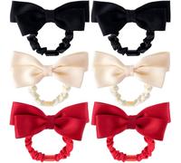 Pndeyo 6 coleteros de lazo para mujer, antideslizantes, con lazo, elástico, para coleta, accesorios para el cabello grueso, fino, rizado, largo, liso, negro, rojo y blanco