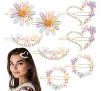 Pndeyo 8 horquillas de flores para mujer, diseño de margaritas, coronas de corazón, forma de luna, pinzas decorativas para el pelo, horquillas con diamantes de imitación, accesorios para el cabello