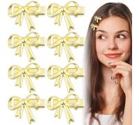 Pndeyo 8 pinzas de pelo con lazo dorado para mujer, pasadores pequeños Y2K, horquillas antideslizantes para el pelo, accesorios para el cabello para boda, Navidad, fiesta, ceremonia, banquete