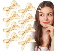 Pndeyo 8 pinzas de pelo con lazo dorado para mujer, pasadores pequeños Y2K, horquillas antideslizantes para el pelo, accesorios para el cabello para boda, Navidad, fiesta, ceremonia, banquete