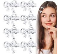 Pndeyo 8 pinzas de pelo con lazo plateado para mujer, pasadores pequeños Y2K, horquillas antideslizantes para el pelo, accesorios para el cabello para boda, Navidad, fiesta, ceremonia, banquete