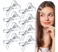 Pndeyo 8 pinzas de pelo con lazo plateado para mujer, pasadores pequeños Y2K, horquillas antideslizantes para el pelo, accesorios para el cabello para boda, Navidad, fiesta, ceremonia, banquete