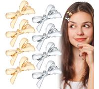 Pndeyo 8 pinzas para el pelo con moño para mujer, pasadores pequeños Y2K, horquillas antideslizantes con lazo, accesorios para el cabello para boda, Navidad, fiesta, ceremonia, banquete, dorado y