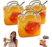 Pnedeodm 26oz Glass Purse for Drinks Set, Unique Handbag Shaped Cocktail Glasses & Fish Bowl Vase, Creative Purse Cup for Party, Juice, Afternoon Tea,Gift for Women (3Pcs)