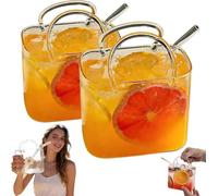 Pnedeodm 26oz Glass Purse for Drinks Set, Unique Handbag Shaped Cocktail Glasses & Fish Bowl Vase, Creative Purse Cup for Party, Juice, Afternoon Tea,Gift for Women (2Pcs)