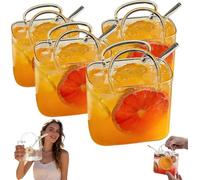 Pnedeodm 26oz Glass Purse for Drinks Set, Unique Handbag Shaped Cocktail Glasses & Fish Bowl Vase, Creative Purse Cup for Party, Juice, Afternoon Tea,Gift for Women (4Pcs)