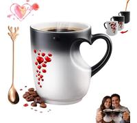 Pnedeodm Colour Changing Mug, Heart-Shaped Color Changing Ceramic Mug with Handle, Heat Changings Mugs with Red Heart Design, Valentine Themed Hearts Magic Mugs, Romantic Gifts for Couples (1Pc)