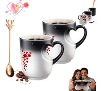 Pnedeodm Colour Changing Mug, Heart-Shaped Color Changing Ceramic Mug with Handle, Heat Changings Mugs with Red Heart Design, Valentine Themed Hearts Magic Mugs, Romantic Gifts for Couples (1Pcs)