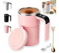Pnedeodm Electric Coffee Mug with a Built-In Lcd Thermometer, 2026 New Self Stirring Coffee Mug Rechargeable with Temperature Display, 380ml Automatic Magnetic Mixing Cup for Coffe Milk Cocoa (Pink)