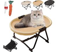 Pnedeodm Elevated Dog Bed - Portable Foldable Metal Frame Outdoor Pet Cot, Non SLI Washable Raised Pet Bed - Breathable Mesh Cooling Rest, For Dogs, Puppies, Cats, Indoor,Outdoor (Linen Fabric)