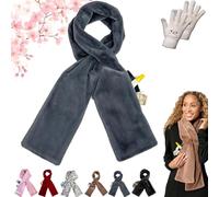 Pnedeodm Faux Fur Scarf with Hidden Zipper Pocket, 2026 New Faux-Fur Pull Through Scarf Cozy Wrap Secure Concealed Storage for Cell Phone and Valuables, Winter Soft Scarf with Pockets Women (Grey)