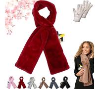 Pnedeodm Faux Fur Scarf with Hidden Zipper Pocket, 2026 New Faux-Fur Pull Through Scarf Cozy Wrap Secure Concealed Storage for Cell Phone and Valuables, Winter Soft Scarf with Pockets Women (Red)