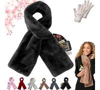 Pnedeodm Faux Fur Scarf with Hidden Zipper Pocket, 2026 New Faux-Fur Pull Through Scarf Cozy Wrap Secure Concealed Storage for Cell Phone and Valuables, Winter Soft Scarf with Pockets Women (Black)