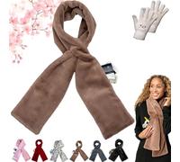 Pnedeodm Faux Fur Scarf with Hidden Zipper Pocket, 2026 New Faux-Fur Pull Through Scarf Cozy Wrap Secure Concealed Storage for Cell Phone and Valuables, Winter Soft Scarf with Pockets Women (Brown)