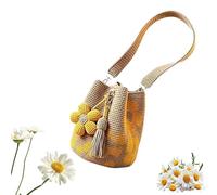 Pnedeodm Handmade Crochet Flower Tote Bag, Boho Woven Crossbody Shoulder Purse with Tassel for Women Summer Beach Vacation (Yellow)
