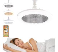 Pnedeodm LED Ceiling Fans with Remote Control, Bladeless Socket Fan with Light, 3-Speed & Brightness Adjustable Ceiling Fan Light, Dimmable LED Fan Lamp for Kitchen, Bedroom, And Small Rooms (Grey)