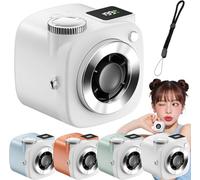 Pnedeodm Mini Camera Shaped Portable Fan with Lanyard,199-Speed Rechargeable Handheld Neck Fan, Personal Cooling Wind Relief for Adults,Quiet Pocket Desk Fan for Travel Office (White)