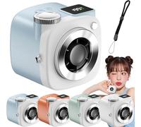 Pnedeodm Mini Camera Shaped Portable Fan with Lanyard,199-Speed Rechargeable Handheld Neck Fan, Personal Cooling Wind Relief for Adults,Quiet Pocket Desk Fan for Travel Office (Blue)