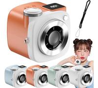 Pnedeodm Mini Camera Shaped Portable Fan with Lanyard,199-Speed Rechargeable Handheld Neck Fan, Personal Cooling Wind Relief for Adults,Quiet Pocket Desk Fan for Travel Office (Orange)