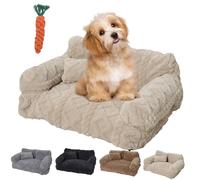 Pnedeodm Plush Calming Pet Sofa Bed, Calming Pet Sofa with Washable Removable Cover, Anti-Anxiety Plush Dog Couch with Raised Rim & Non-Slip Bottom, Soft Cat Sofas for Small Medium Pets (Beige, XL)