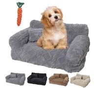 Pnedeodm Plush Calming Pet Sofa Bed, Calming Pet Sofa with Washable Removable Cover, Anti-Anxiety Plush Dog Couch with Raised Rim & Non-Slip Bottom, Soft Cat Sofas for Small Medium Pets (Grey, L)