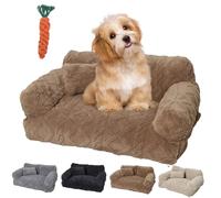 Pnedeodm Plush Calming Pet Sofa Bed, Calming Pet Sofa with Washable Removable Cover, Anti-Anxiety Plush Dog Couch with Raised Rim & Non-Slip Bottom, Soft Cat Sofas for Small Medium Pets (Khaki, L)
