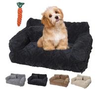 Pnedeodm Plush Calming Pet Sofa Bed, Calming Pet Sofa with Washable Removable Cover, Anti-Anxiety Plush Dog Couch with Raised Rim & Non-Slip Bottom, Soft Cat Sofas for Small Medium Pets (Black, XL)