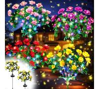 Pnedeodm Solar Flowers Memorial Garden Bloom Lights, Ultra-Realistic Artificial Azalea Stake Lights, Weatherproof Solar Powered Outdoor Decor for Yard, Patio, Pathway, Lawn and Cemetery (2Pcs-Yellow)