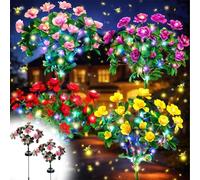 Pnedeodm Solar Flowers Memorial Garden Bloom Lights, Ultra-Realistic Artificial Azalea Stake Lights, Weatherproof Solar Powered Outdoor Decor for Yard, Patio, Pathway, Lawn and Cemetery (2Pcs-Pink)