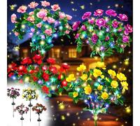 Pnedeodm Solar Flowers Memorial Garden Bloom Lights, Ultra-Realistic Artificial Azalea Stake Lights, Weatherproof Solar Powered Outdoor Decor for Yard, Patio, Pathway, Lawn and Cemetery (4Pcs-Mixed)