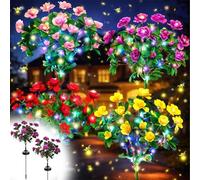 Pnedeodm Solar Flowers Memorial Garden Bloom Lights, Ultra-Realistic Artificial Azalea Stake Lights, Weatherproof Solar Powered Outdoor Decor for Yard, Patio, Pathway, Lawn and Cemetery (2Pcs-Purple)