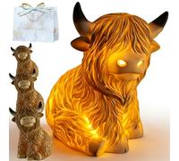 Pnedeodm The Cozy Highland Glow: Highland Cattle Lamp, Highland Cow Night Light with Soft Glow, Cute Vintage Farmhouse Accent Lights for Bedroom, Living Room, Shelf & Gift (10cm)