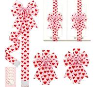 Pnedeodm Valentine's Day Pink Heart Large Bow Decoration, Valentines Day Cabinet Bows, Valentines Day Decorations - DIY Giant Wall Bows for Indoor Window Kitchen Decor and Party Supplies (2Pcs)