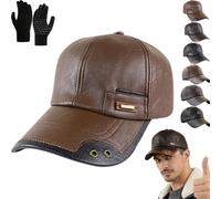 Pnedeodm Warm Leather Baseball Cap - Windproof PU Leather Baseball Cap, Shell Fleece Lining Casual Leathers Earflap Cap for Men Fall Winter Outdoor (Light Coffee-A)
