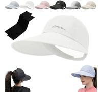 Pnedeodm Women's Wide Brim Sun Visor, Ponytail Friendly Summer Outdoor Hat, Outdoors Sports Golf Visor Beach Cap, Lightweight Protection Sport Tennis Visors for Beach, Hiking & Sports (White)
